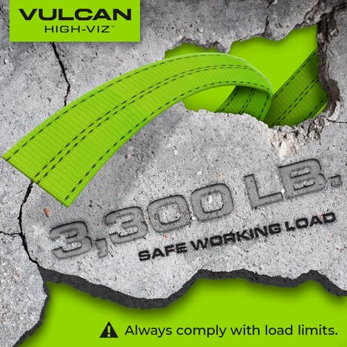VULCAN Car Tie Down with Snap Hooks - Lasso Style - 2 Inch x 96 Inch - 4 Pack - High-Viz - 3,300 Pound Safe Working Load - size: Snap Hooks - High Viz Green (4 Pack)