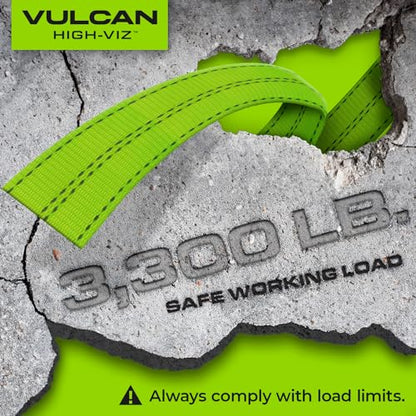 VULCAN Car Tie Down with Snap Hooks - Lasso Style - 2 Inch x 96 Inch - 4 Pack - High-Viz - 3,300 Pound Safe Working Load - size: Snap Hooks - High Viz Green (4 Pack)