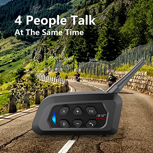 EJEAS V4 Plus Helmet Communication System, Motorcycle Bluetooth V5.1 Headset 1500m Helmet Intercom with Noise Reduction/3D Sound/FM Radio/Hands-Free, Ideal for 2 to 4 Riders Group Talking (2PCS) - size: V4-2