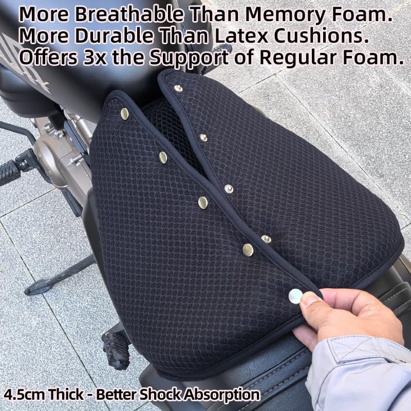 Large 3D Honeycomb Motorcycle Gel Seat Cushion - Foldable Pressure Relief & Breathable Pad with Anti-Slip Straps for Long Rides