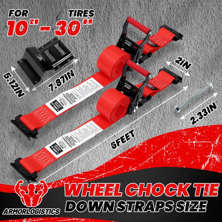 Wheel Chock Tie Down Kit, Heavy Duty Trailer Tire Straps Kit for ATV, UTV, Lawn Mower, 4,400lb Max Break Strength - color: Red, size: 2 Pack
