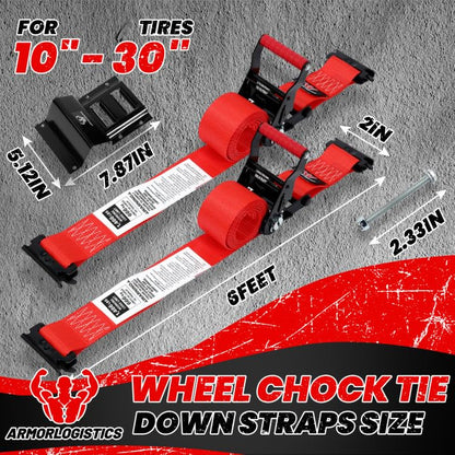 Wheel Chock Tie Down Kit, Heavy Duty Trailer Tire Straps Kit for ATV, UTV, Lawn Mower, 4,400lb Max Break Strength - color: Red, size: 2 Pack